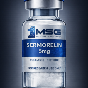 Sermorelin peptide vial for growth hormone signaling and recovery research
