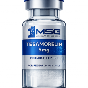 Tesamorelin peptide product vial for growth hormone and GHRH pathway research